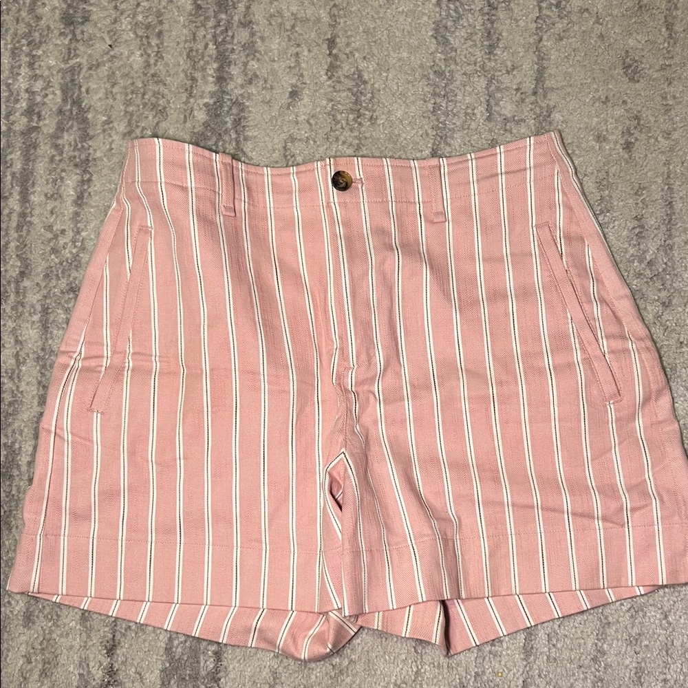 Banana Republic Pink & White Stripe High-Waist Shorts (Cotton)
